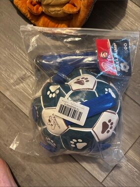 Unbranded Blue & White Paw Print Dog Ball Toy with Handle